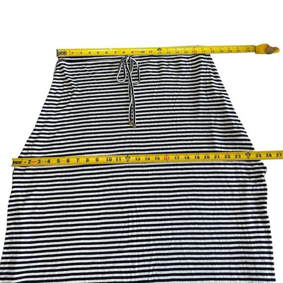 Joules Blk & Wht Stripe Midi Skirt Stretch Straight Side Slits 12 Coastal Preppy - Picture 8 of 9